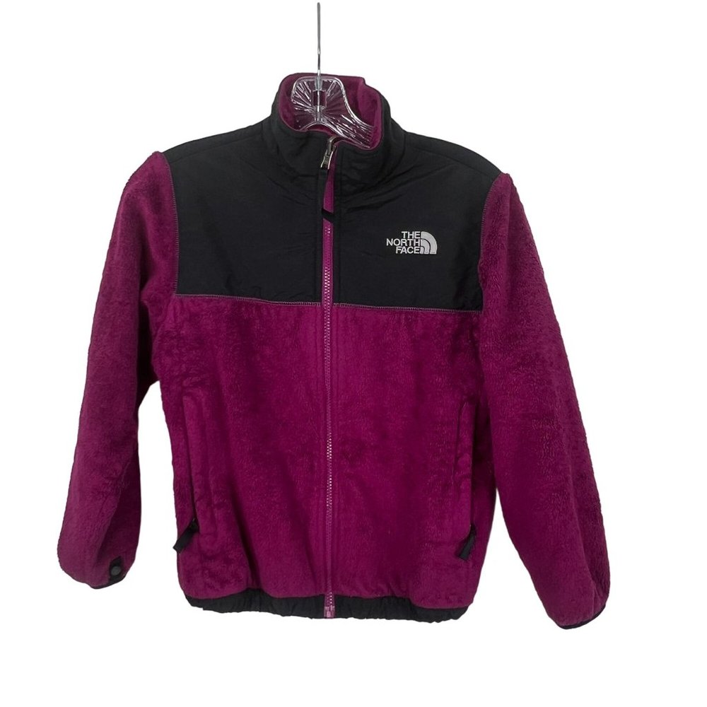 The North Face Girls Fleece Zip Mock Neck Jacket Embroidered Logo Hot Pink M